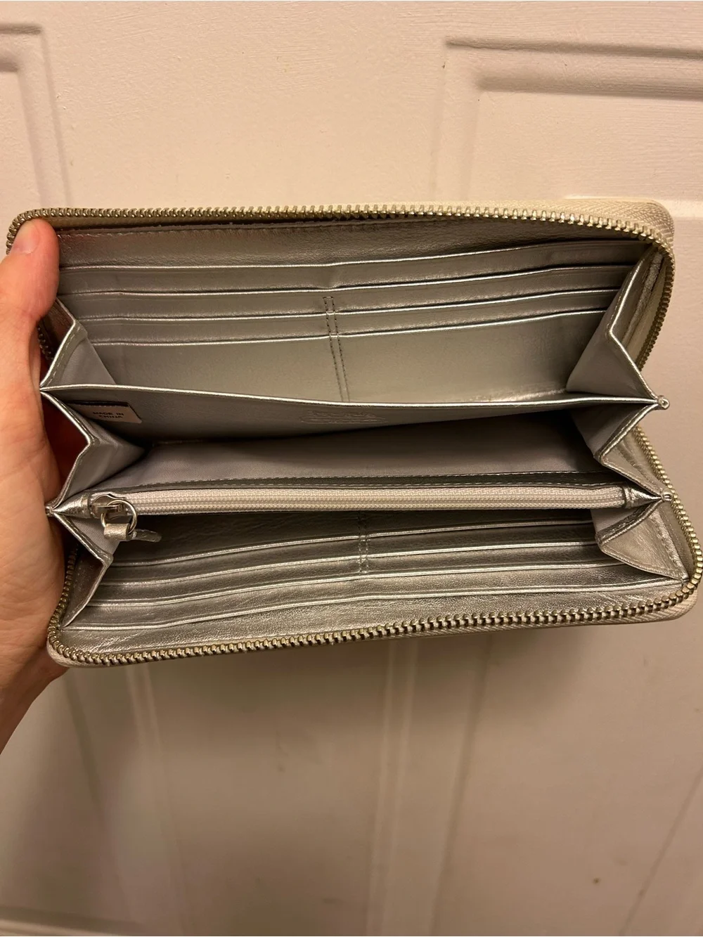 Women's Cream Coach Zip-Around Wallet